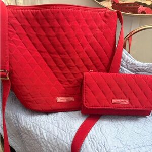Vera Bradley Quilted Red Shoulder Crossbody with Matching Wallet